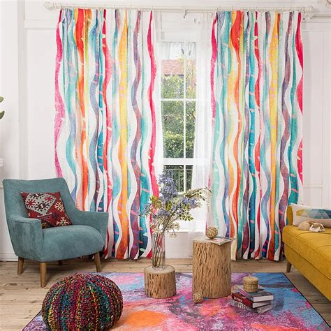 Buy Environmental Linen Colorful Striped Curtains For