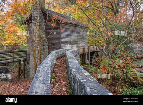Historic Stone Mountain Grist Mill With Overshot Waterwheel At Stone