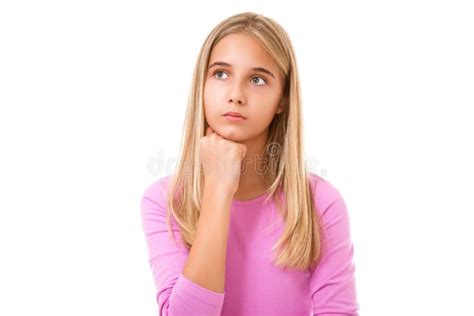 Lovely Teen Girl Looking Up Behind Empty Board Isolated Stock Image