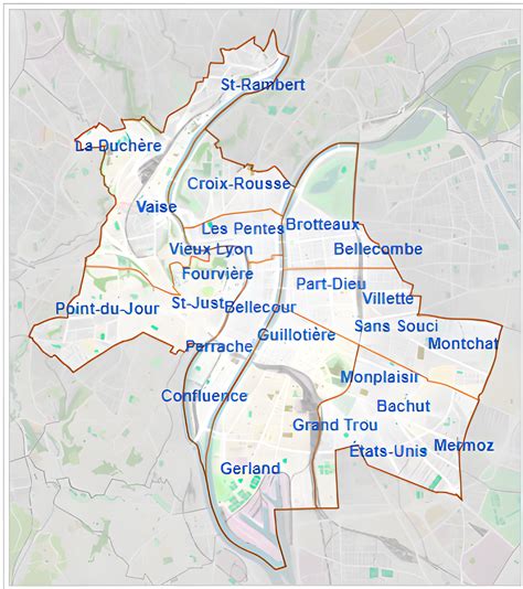 Carte Des Principaux Quartiers De Lyon