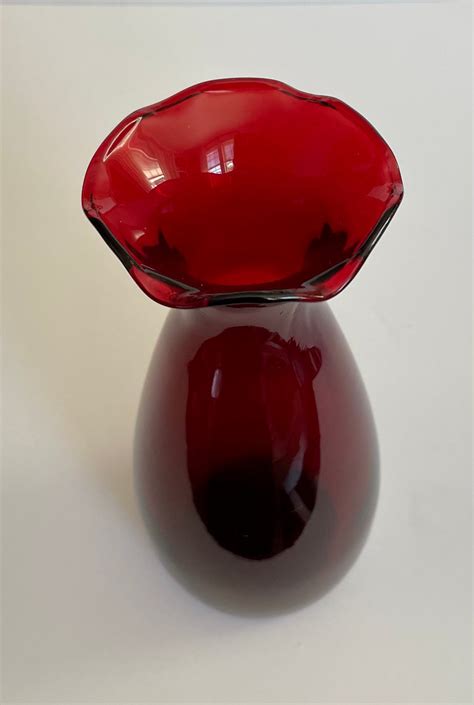 Royal Ruby Red Anchor Hocking Glass Vase Etsy