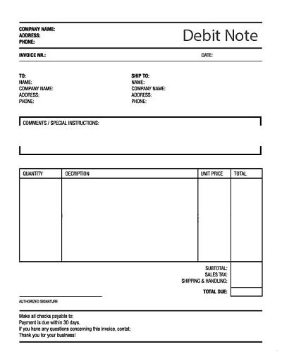 Free Debit Note Templates Excel PDF Template Republic