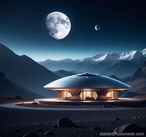 Nighttime Moon Luminosity Over Futuristic Building Stable Diffusion