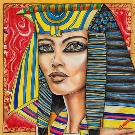 Colorful Pencil Drawing Of Egyptian Goddess Seshat On Craiyon