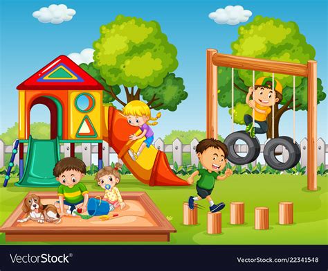 Children In Playground Scene Royalty Free Vector Image