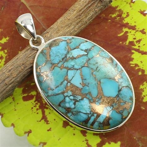 Sterling Silver New Collection Pendant Blue Copper Turquoise Oval