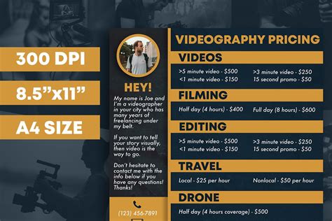 Videography Pricing Sheet Template Creative Photoshop Templates