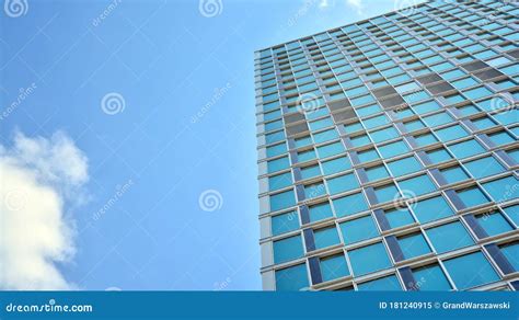 Structural Glass Wall Reflecting Blue Sky Abstract Modern Architecture