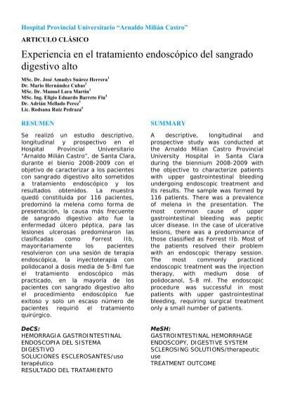 Experiencia en el tratamiento endoscÃ³pico del sangrado digestivo alto