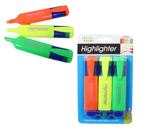 3 Pack Neon Coloured Highlighters School Stationery Highlighter Set 55