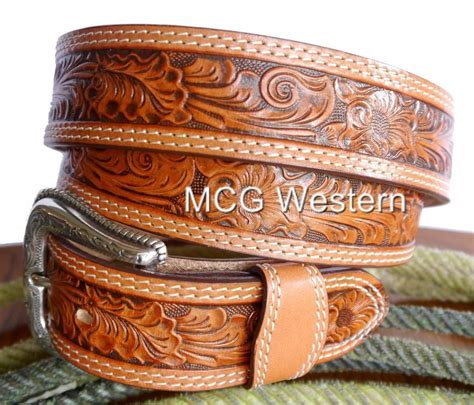 Nocona Western Mens Belt Leather Tooled Floral N2496808 Ebay
