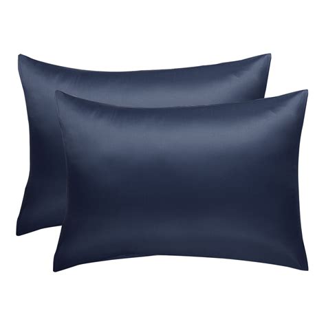 Set Of 2 Luxury Satin Pillowcase Cool Silky Standard Size Pillow Case Cover Navy