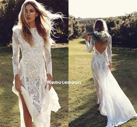 This link is to an external site that may or may not meet. Vintage Lace Boho Wedding Dress Long Sleeves Backless ...