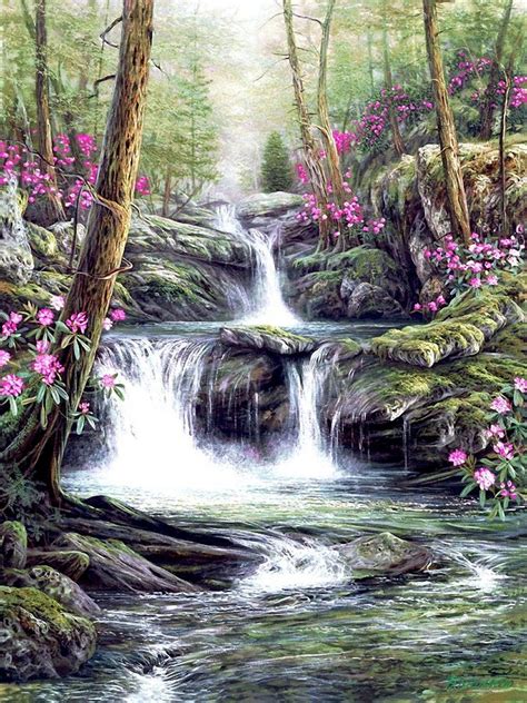 Impressionen Waterfall Paintings Landscape Paintings Landscape Art
