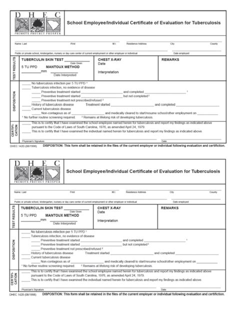 School Employeeindividual Certificate Of Evaluation For Tuberculosis