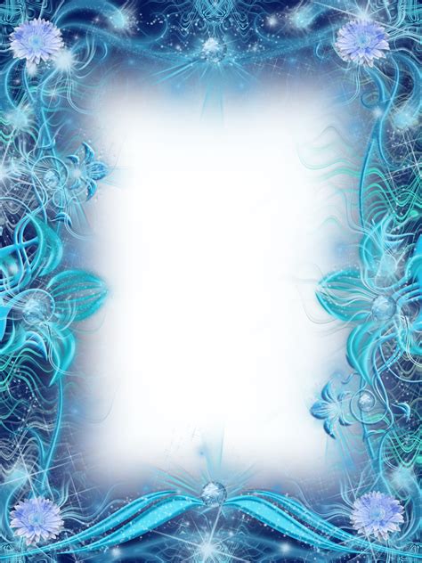 Blue Transparent Photo Frame With Flowers Membretes Photo Frame