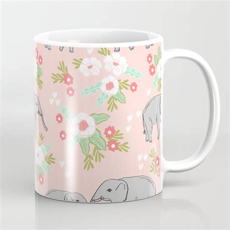 Elephants Pattern Blush Pink Pastel With Florals Cute Nursery Baby