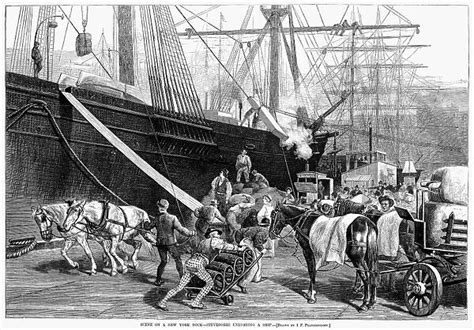 New York City Docks 1877 Stevedores Unloading A Ship At A 7545143