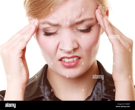 Headache Woman Suffering From Head Pain Isolated Stock Photo Alamy