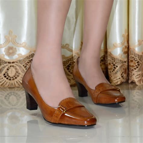 Italy Quality Women S Shoes Genuine Leather Med Heels Women Pure Leather Pumps Dress Shoes For