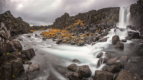 Oxarafoss Waterfall On River Fosa One Of The Highest In South Iceland