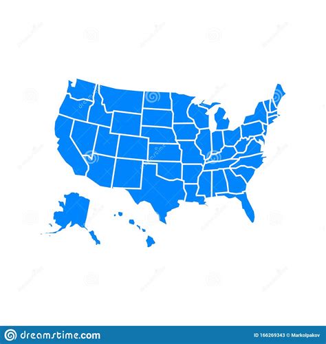 Blue Usa Map With States In Flat Style Stock Illustration