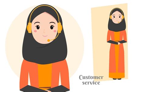 muslim customer service woman with illustration of muslim woman wearing hijab with cute