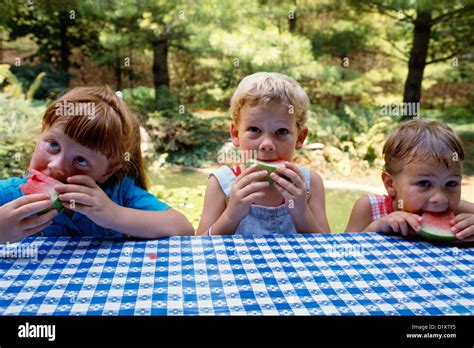 Children Eating Watermelon Stock Photo Alamy