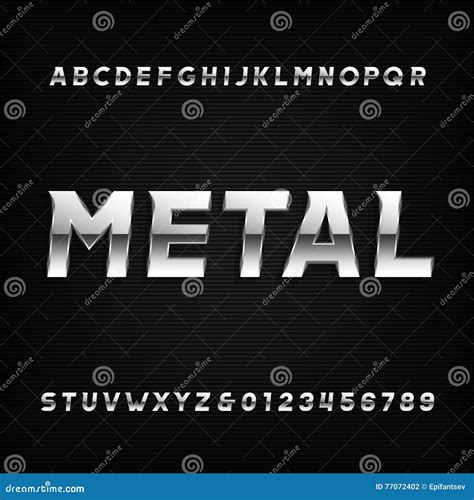 Metal Alphabet Font Chrome Effect Oblique Letters And Numbers Vector