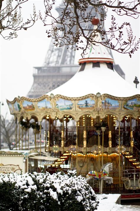 Carousel In The Snow At The Eiffel Tower Christmas In Paris Paris