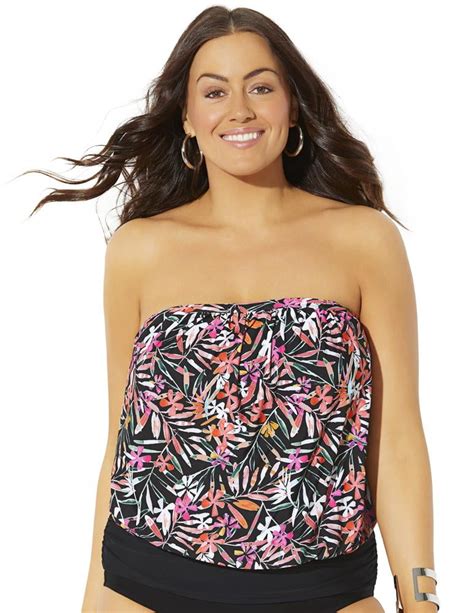 Swimsuitsforall Swimsuits For All Women S Plus Size Bandeau Blouson Tankini Top