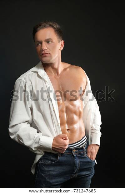 Sexy Muscular Man Unbuttoned Shirt On Stock Photo 731247685 Shutterstock