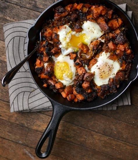 Sweet Potato Hash With Caramelized Onions Sausage And Eggs Recipe