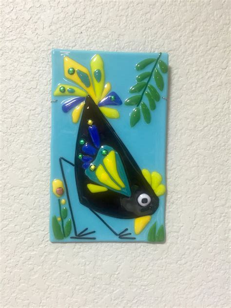 Whimsical Fused Glass Chicken Bird Wall Hanging Plaque Plate Art Glass Decor By Jodysart On Etsy