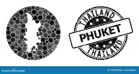 Mosaic Stencil Circle Map Of Phuket And Watermark Stamp Stock Vector