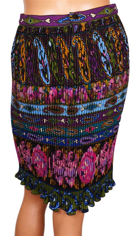 Vintage 1990s Emanuel Ungaro Accordion Pleated Skirt Floral And Paisley Print