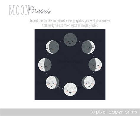 Moon Phases Clipart Digital Download Cute Moon Clipart Etsy