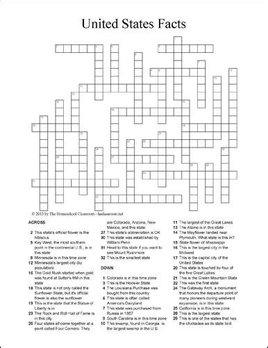Us State Facts Crossword Puzzle Free Social Studies And Geography