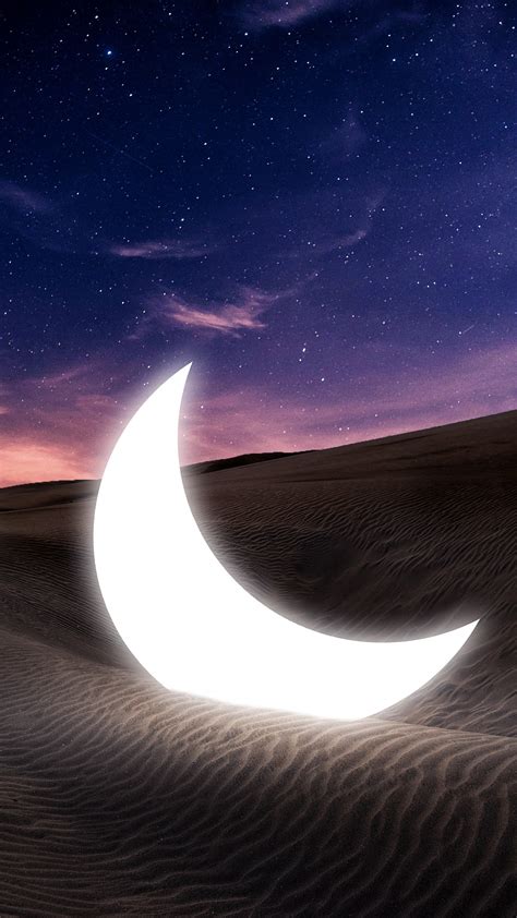 Half Moon Wallpaper 4k Fallen Desert Starry Sky Evening Sky Dawn