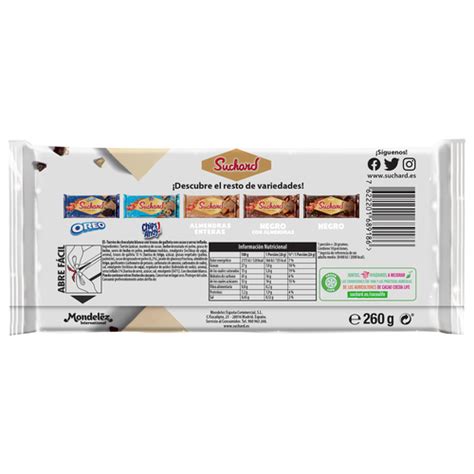 SUCHARD Turrón de chocolate blanco con trozos de galleta con cacao