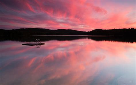 Mirror Lake Wallpaper 4k Pink Sky Silhouette Reflection Landscape