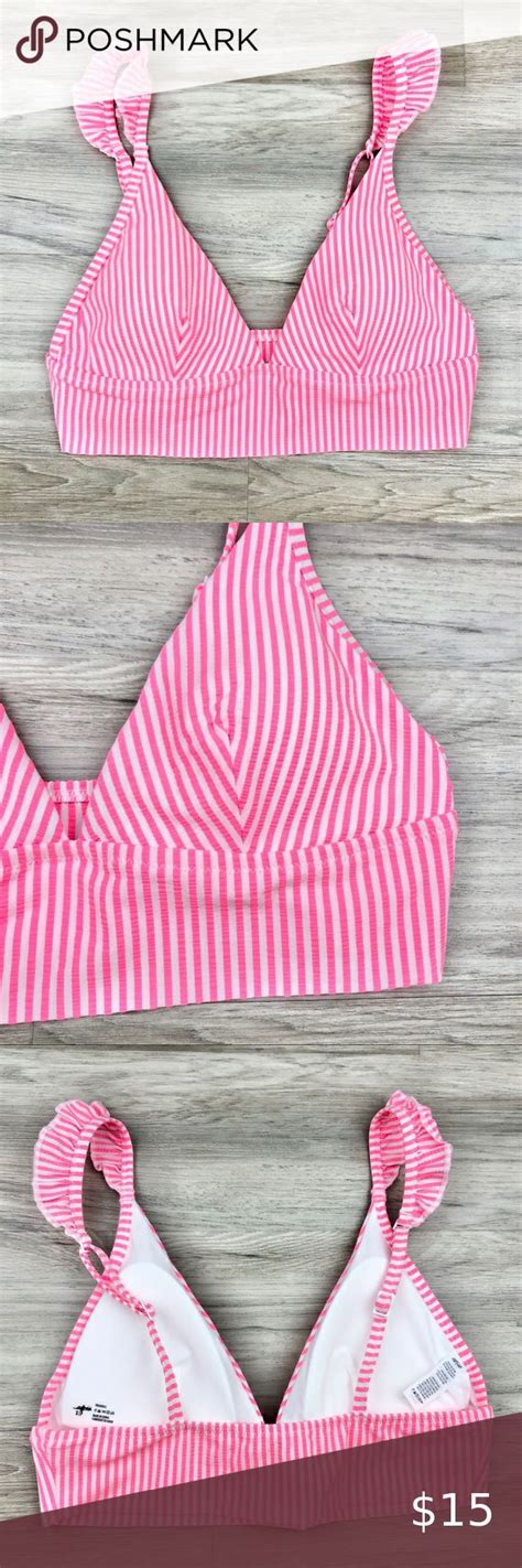 Aerie Pink Stripe Seersucker Ruffle Bikini Ruffled Bikini Top Pink Stripes Bikinis