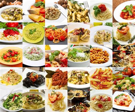 A Collage Of Different Pasta Dishes Of Italian Cuisine Stock Photo