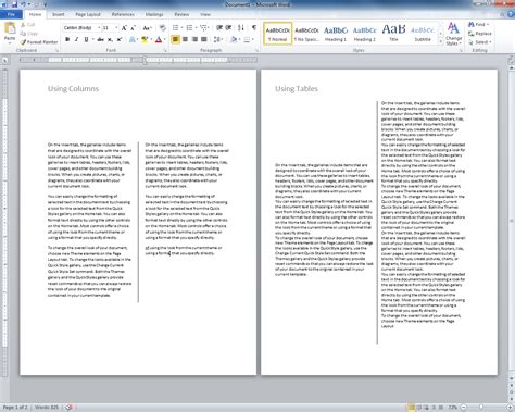 Click selected text from the apply to box. layout - Word 2010, Multiple Columns, Vertical center one ...