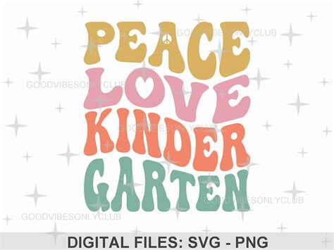 Peace Love Kindergarten Svg Retro Wavy Text Teacher Shirt Etsy