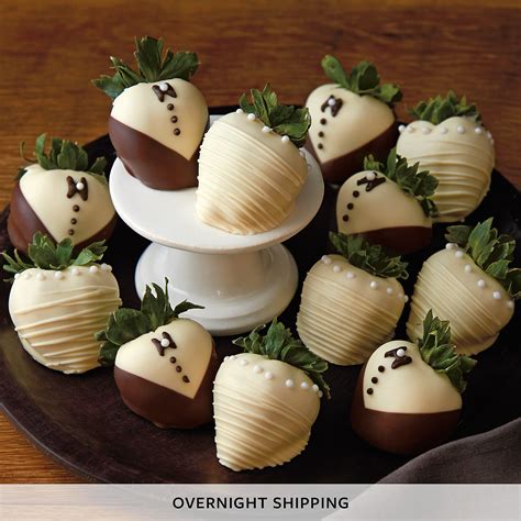 Bride And Groom Hand Dipped Chocolate Covered Strawberries One Dozen