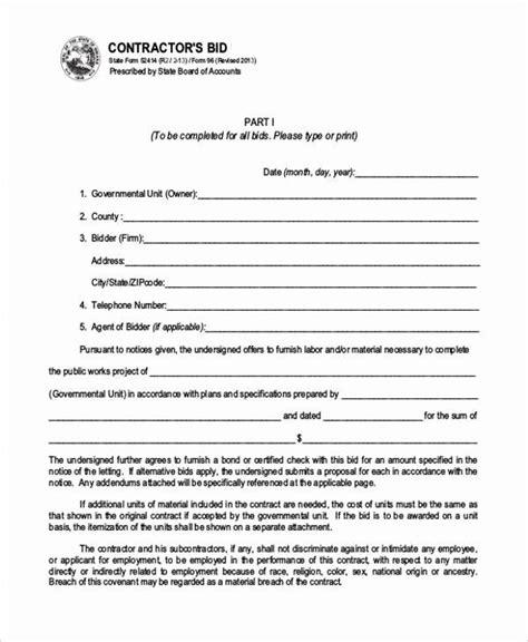 Standard Bid Form For Construction Fresh 9 Bid Proposal Form Samples