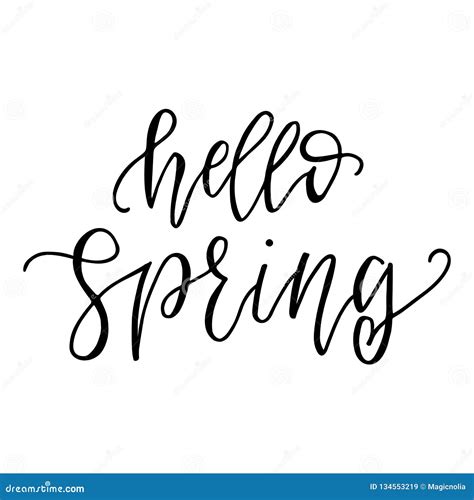 Hello Spring Inspirational Season Quote Text Calligraphy Lettering