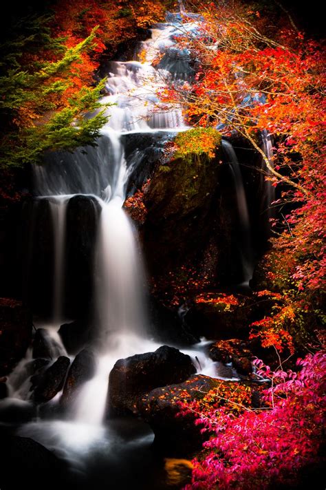 Waterfall In Autumn Japan Nature Scenes Pinterest