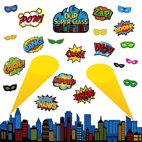 Buy Superhero Classroom Bulletin Board Decorations Superhero Cityscape